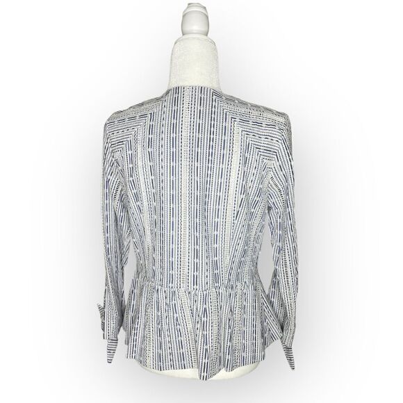 Waverly Grey Peplum Jacket Single Button Eyelet Tie Sleeves Cotton Size M - $218 - Picture 3 of 11